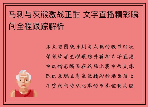 马刺与灰熊激战正酣 文字直播精彩瞬间全程跟踪解析
